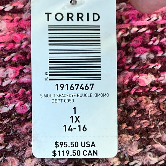 Torrid Women's Sweater 16 Pink White Open Front Oversize Short Sleeves Pockets - Picture 8 of 13